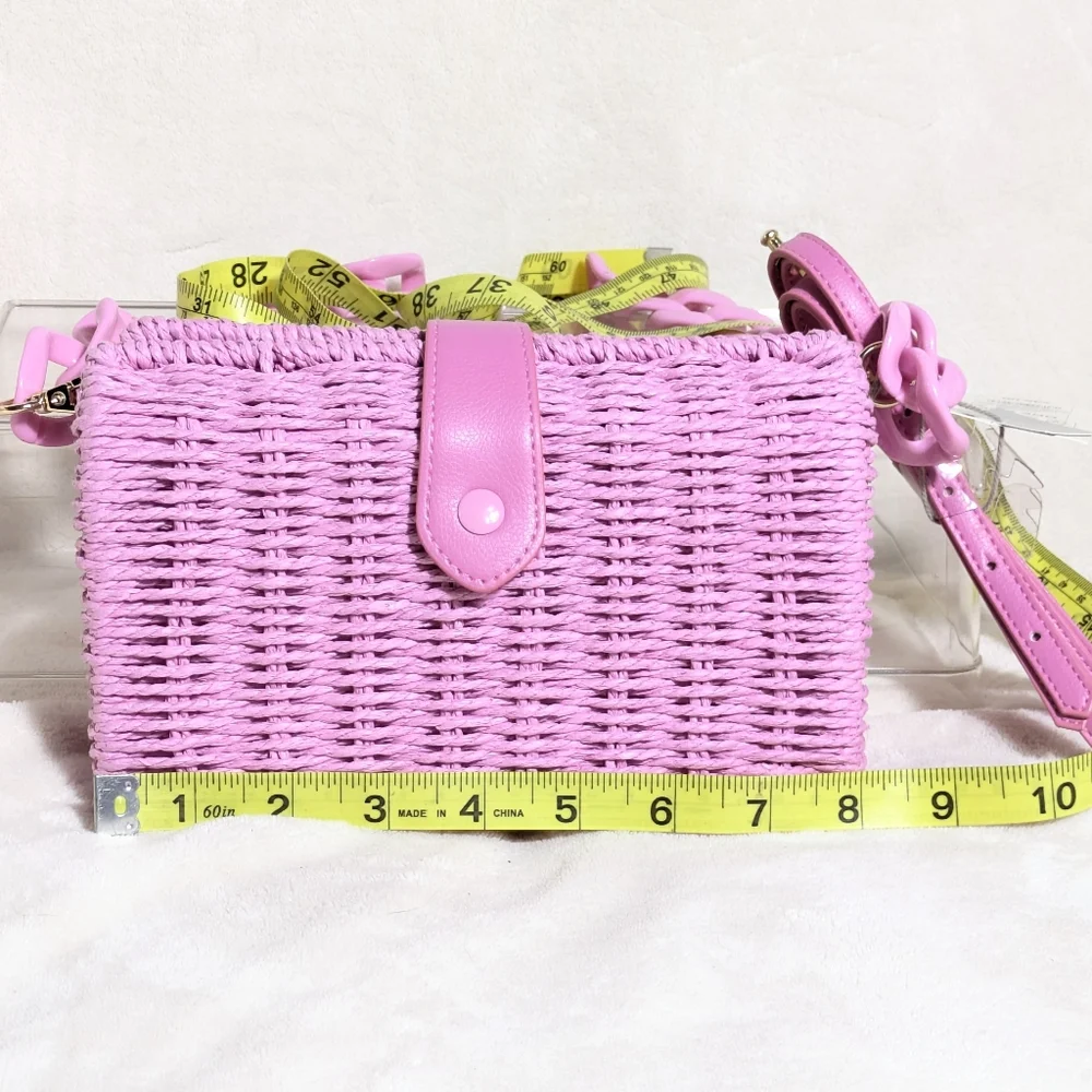 NWT A New Day Target Pink Straw Bag Crossbody and Chain Strap Easter Barbiecore - Picture 12 of 13